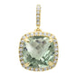 <span>GEMSTONE CLOSEOUT! </span>4.21ct 10k Yellow Gold Cushion Green Amethyst Diamond Pendant