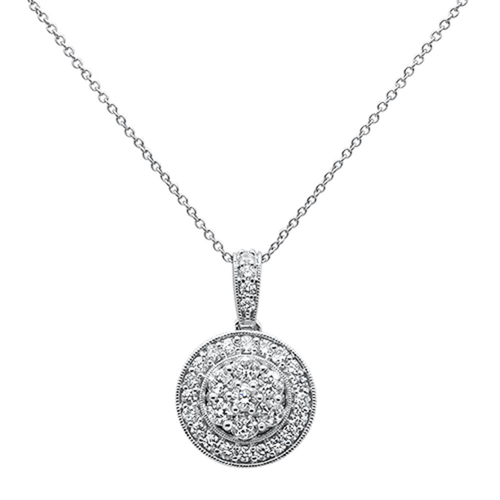 .97ct 14k White Gold Diamond Halo Round Bezel Pendant Necklace 18"