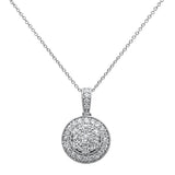 .97ct 14k White Gold Diamond Halo Round Bezel Pendant Necklace 18"