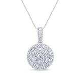 .97ct 14k White Gold Diamond Halo Round Bezel Pendant Necklace 18"