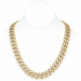 <span>DIAMOND CLOSEOUT! </span> 15MM 33.57ct 14KT Yellow Gold Diamond Micro Pave Miami Sqaure Cuban Link Necklace 22"