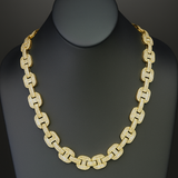 15mm 29.63ct G SI 14K Yellow Gold Iced Out Diamond Round & Baguette Necklace 22"