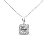<span>DIAMOND CLOSEOUT! </span>.20ct G SI 14K White Gold Diamond Round & Baguette Pendant Necklace 18" Long
