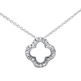 .10ct G SI 14K White Gold Diamond Four Leaf Clover Pendant 18" Chain