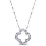 .10ct G SI 14K White Gold Diamond Four Leaf Clover Pendant 18" Chain