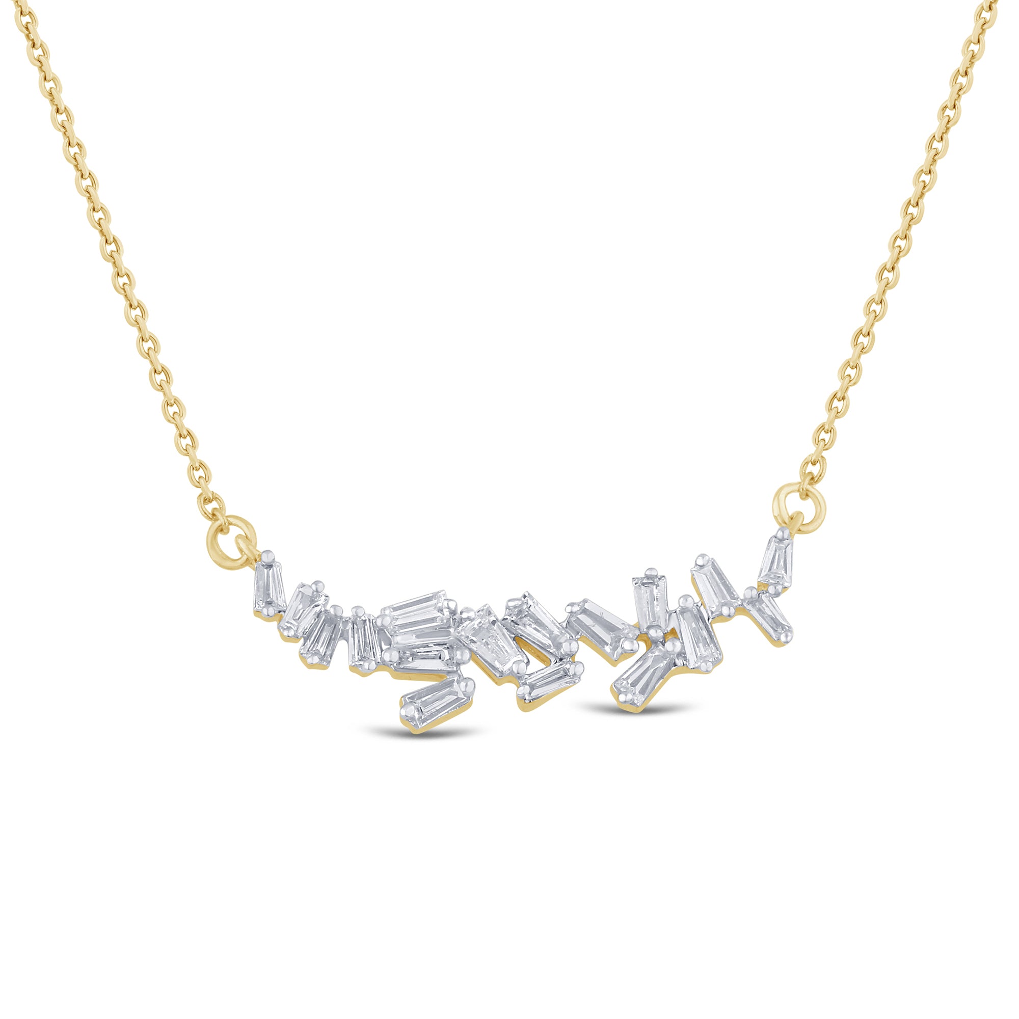 .21ct G SI 14K Yellow Gold Baguette Diamond Pendant Necklace 18"