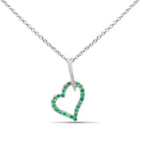 .09ct G SI 14K White Gold Emerald Gemstone Heart Pendant 18" Chain