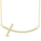 .12ct G SI 14K Yellow Gold Diamond Sideways Cross Pendant Necklace 18" Long