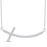 .13ct G SI 14K White Gold Diamond Sideways Cross Pendant Necklace 18"