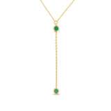 <span>DIAMOND CLOSEOUT! </span> .04ct G SI 14K Yellow Gold Emerald Gemstone Drop Lariat Pendant Necklace 16+2" Ext,