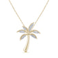 .13ct G SI 14K Yellow Gold Diamond Palm Tree Pendant Necklace 18" Long
