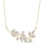 .14ct G SI 14K Yellow Gold Diamond Olive Branch Leaf Pendant Necklace 18" Long