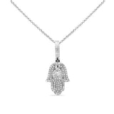 .19ct G SI 14K White Gold Diamond Hamsa Pendant Necklace 18" Long