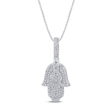 .19ct G SI 14K White Gold Diamond Hamsa Pendant Necklace 18" Long