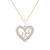 .18ct G SI 14K Yellow Gold Diamond Round & Baguette Heart Pendant Necklace 18" Long