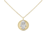 .20ct G SI 14K Two Tone with Diamonds Round Shaped with Hamsa Pendant Necklace 18" Long