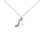 .10ct G SI 14K Yellow Gold Diamond High Heels Shoe Pendant Necklace 18" Long