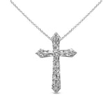 .29ct G SI 14K White Gold Round & Baguette Diamond Cross Pendant Necklace 18"