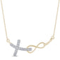 .06ct G SI 14K Yellow Gold Diamond Infinity and Cross Sideways Pendant Necklace 18" Long Chain