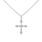 .19ct G SI 14K White Gold Round & Baguette Diamond Cross Pendant Necklace 18" Long