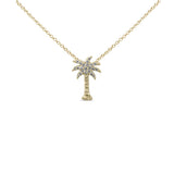 .11ct G SI 14K Yellow Gold Diamond Palm Tree Pendant Necklace 18" Long