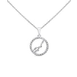 .18ct G SI 14K White Gold Round & Baguette Diamond Horoscope Pendant Necklace 18" Long