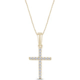 .10ct G SI 14K Yellow Gold Diamond Cross Pendant Necklace 18" Long