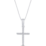 .11ct G SI 14K White Gold Diamond Cross Pendant Necklace 18" Long