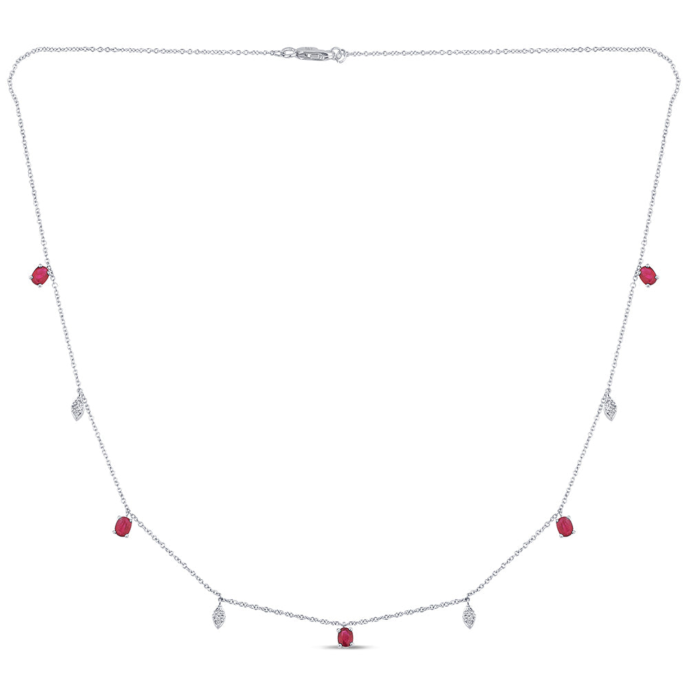 <span>DIAMOND CLOSEOUT! </span> 1.14ct G SI 14K White Gold Diamond & Ruby Gemstone Pendant Necklace 16+2" Long Chain
