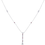.26ct G SI 14K White Gold Diamond & Ruby Gemstone Pendant Necklace 16+2" Long Chain