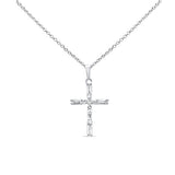 .30ct G SI 14K White Gold Round & Baguette Diamond Cross Pendant Necklace 18" Long