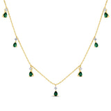 1.17ct G SI 14K Yellow Gold Diamond & Emerald Gemstones Pendant Necklace 16+2" EXT Long