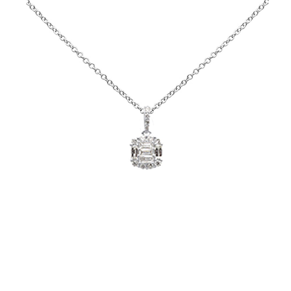 .35ct G SI 14K White Gold Round & Baguette Diamond Pendant Necklace 18" Long