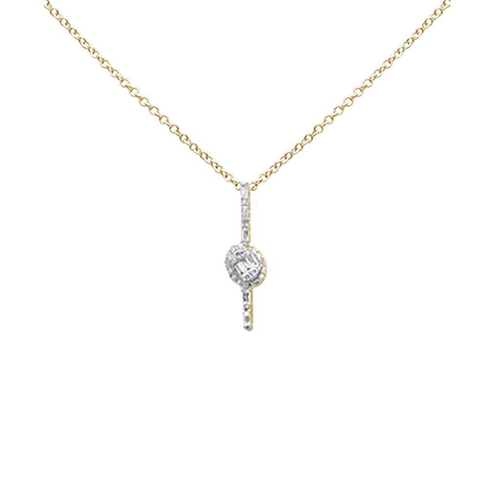 .39ct G SI 14K Yellow Gold Round & Baguette Diamond Pendant Necklace 18" Long