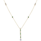 .23ct G SI 14K Yellow Gold Diamond Emerald Gemstone Dangling Pendant Necklace 16" + 2" EXT