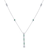 .22ct G SI 14K White Gold Diamond & Emerald Gemstone Pendant Necklace 16+2" Long