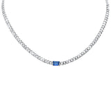 <span>GEMSTONE CLOSEOUT! </span> 2.66ct G SI 14K White Gold Blue Sapphire Gemstone & Diamond Cuban Necklace 13+3" Long