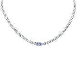 2.07ct G SI 14K White Gold Blue Sapphire Gemstone & Diamond Cuban Necklace 15+3" Long