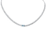 <span style="color:purple">SPECIAL!</span> 1.53ct G SI 14K White Gold Aquamarine Gemstone & Diamond Cuban Necklace 13+3" Long