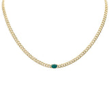 <span style="color:purple">SPECIAL!</span> 2.17ct G SI 14K Yellow Gold Oval Shaped Emerald Gemstone & Diamond Cuban Necklace 13+3" Long