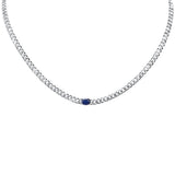 1.83ct G SI 14K White Gold Oval Shaped Blue Sapphire Gemstone & Diamond Cuban Necklace 13+3" Long