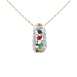 2.53ct G SI 14K Yellow Gold Diamond & Multi Color Gemstones Pendant Necklace 18" Long