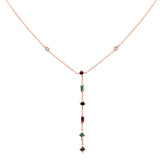 <span>GEMSTONE CLOSEOUT! </span>  .80ct G SI 14K Rose Gold Diamond & Multi Color Gemstone Drop Lariat Necklace 16+2" Ext