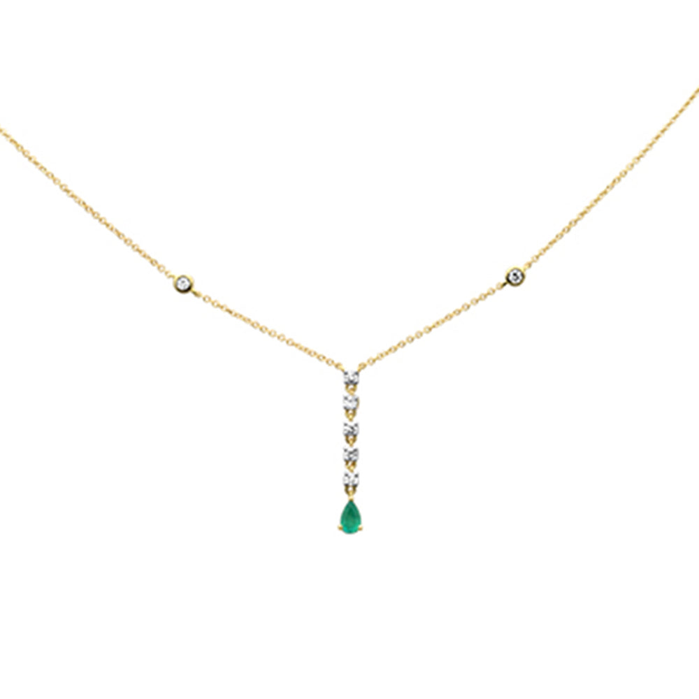 .43ct G SI 14K Yellow Gold Diamond & Emerald Gemstone Pendant Necklace 16+2" Long