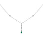 <span style="color:purple">SPECIAL!</span>.38ct G SI 14K White Gold Diamond & Emerald Drop Pendant Necklace 16" + 2" Ext