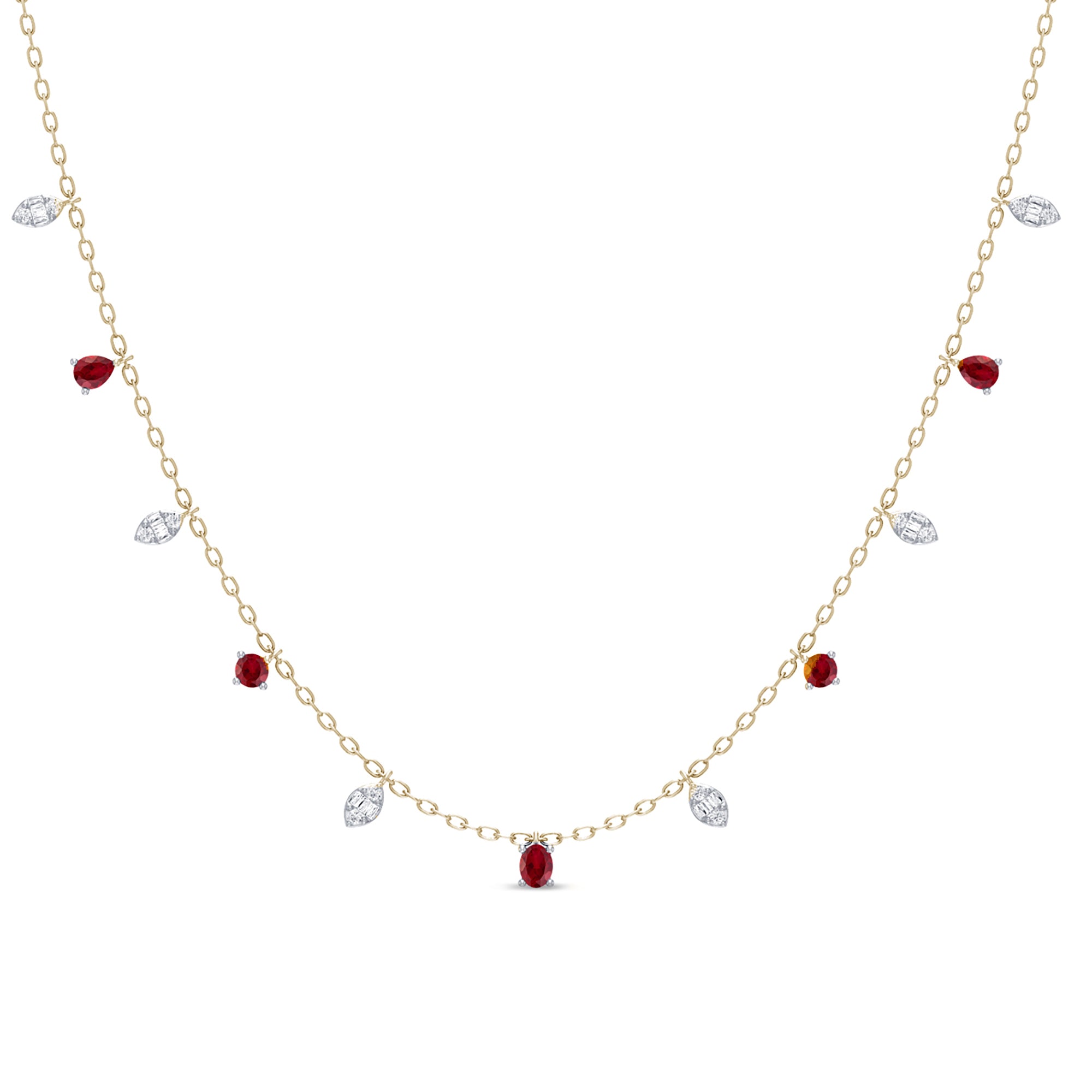 1.11ct G SI 14K Yellow Gold Diamond & Ruby Gemstone Pendant Necklace 16+2" Long