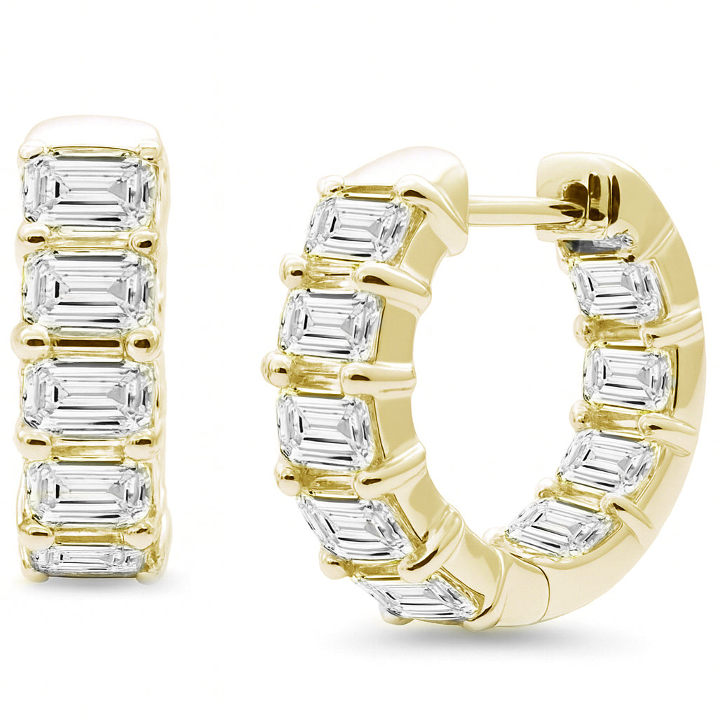 3.48ct G SI 14K Yellow Gold Emerald Cut Diamond Hoop Earrings