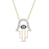.07ct G SI 14K Yellow Gold Diamond Hamsa Pendant Necklace 16" +2" EXT