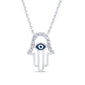 <span style="color:purple">SPECIAL!</span>.07ct G SI 14K White Gold Diamond Hamsa Pendant Necklace 16" +2" EXT