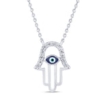 .07ct G SI 14K White Gold Diamond Hamsa Pendant Necklace 16" +2" EXT